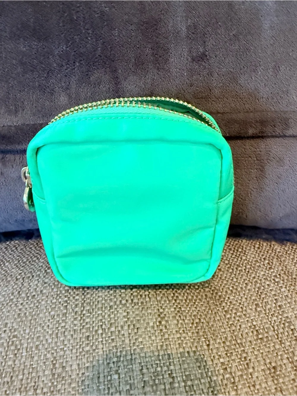 Stoney clover lane mini avocado pouch with hat patch sewn on.